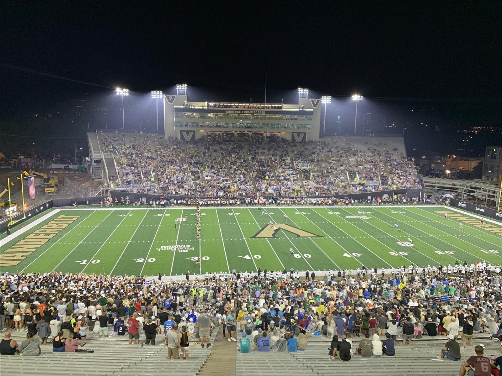 Vanderbilt football under the lights at FirstBank Stadium
